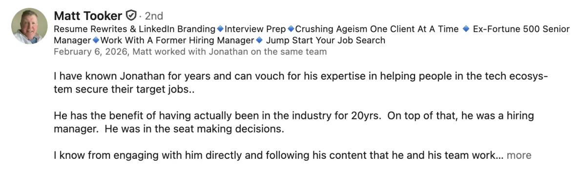 LinkedIn recommendation for ready aim interview