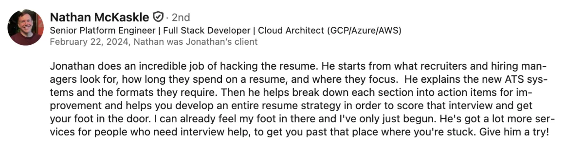 LinkedIn recommendation for ready aim interview