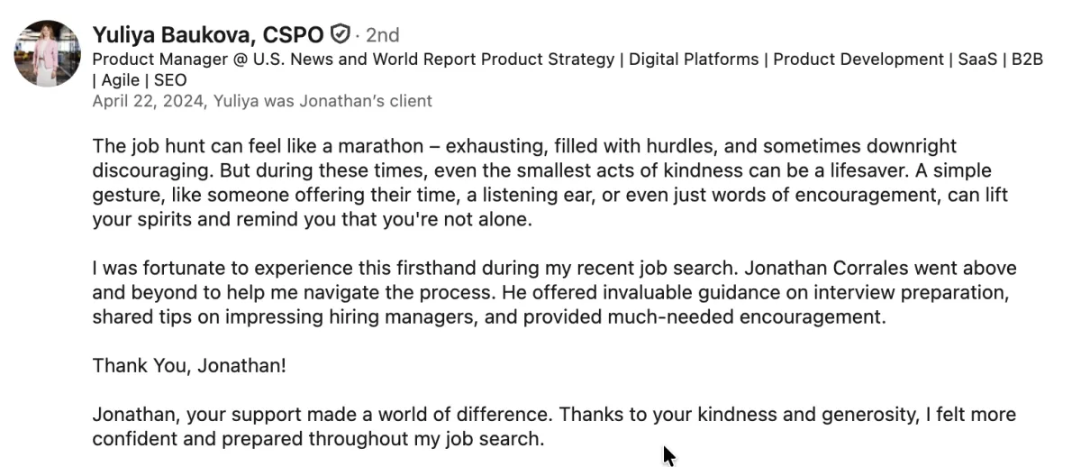 LinkedIn recommendation for ready aim interview