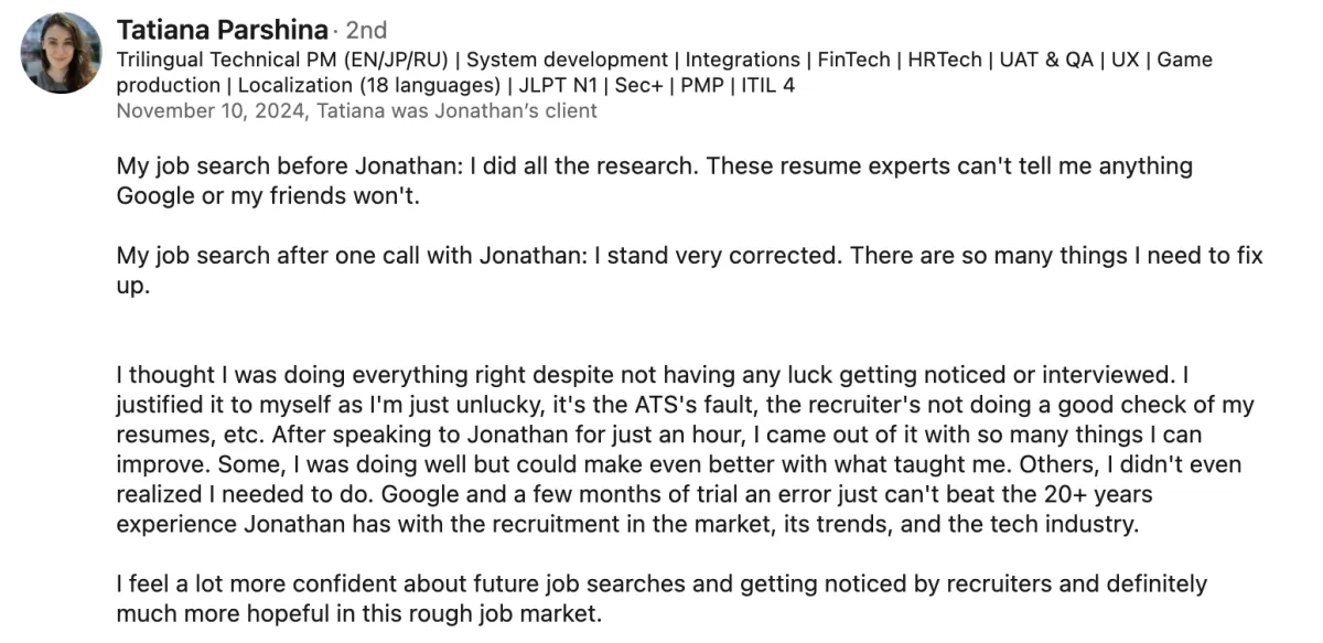 LinkedIn recommendation for ready aim interview