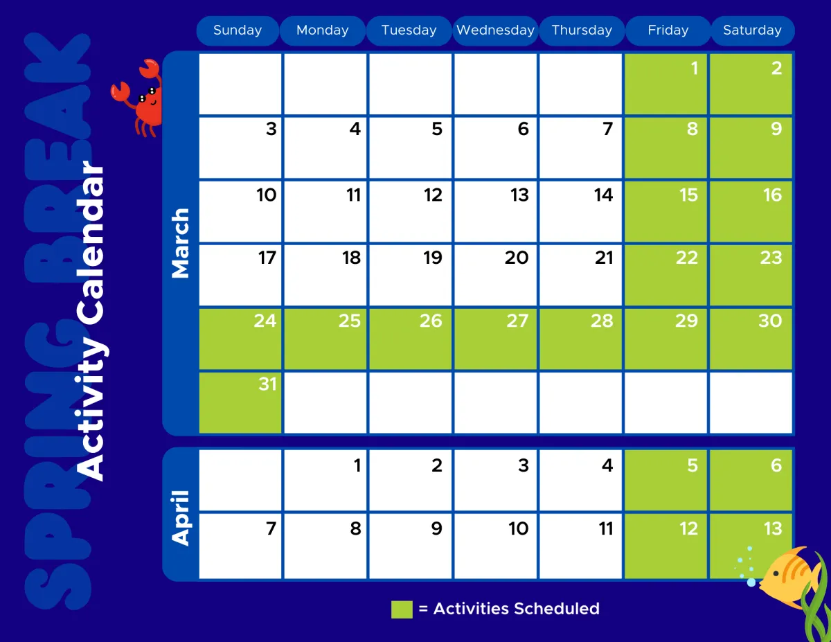 Metropolis Resort Spring Break Activity Calendar - March and April 2024