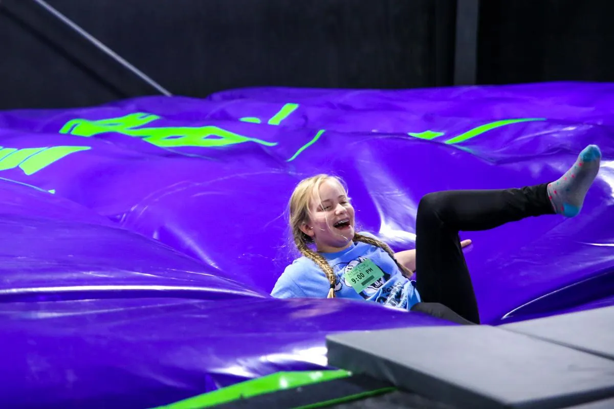 A guest at stunt jump in Action City's Trampoline Park