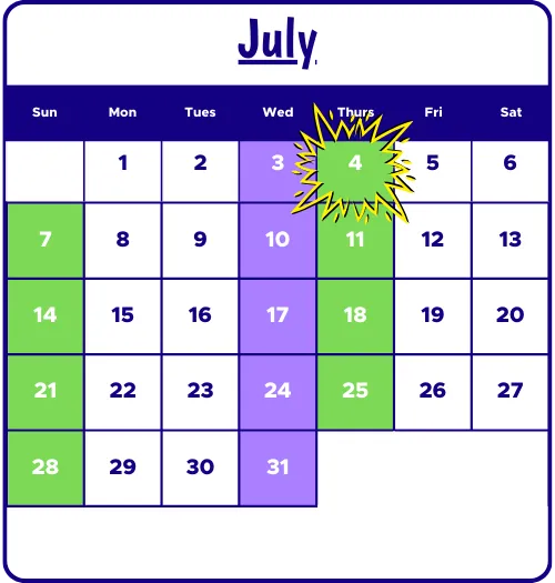 Metropolis Resort July Calendar