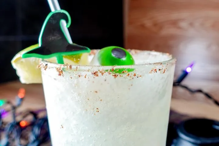 City Eats Lemon Drop cocktail with Patron Tequila, Cointreau, lemonade, lemon juice, blended with a sugar rim.
