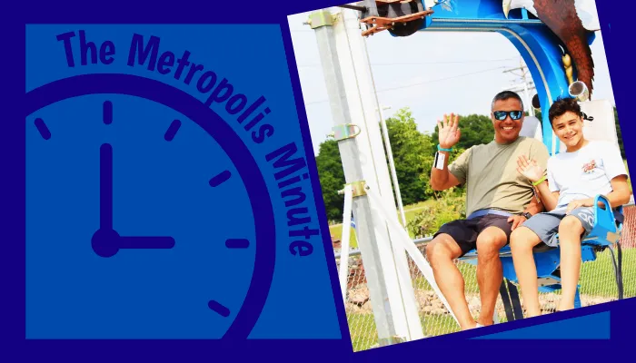 Metropolis Minute featuring a father and son on the outdoor zipline.