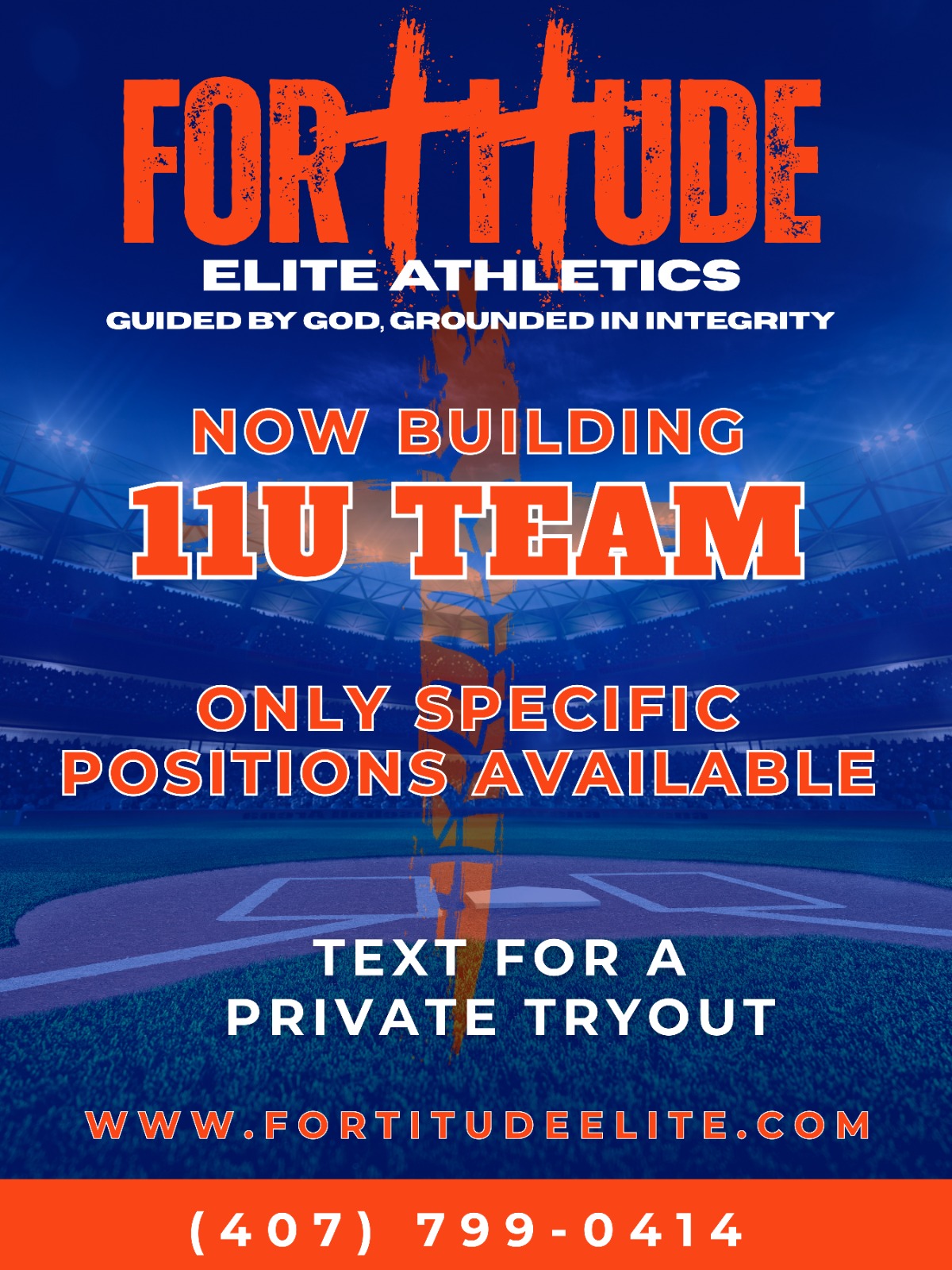 Fortitude Elite Athletics 11U private tryout flyer