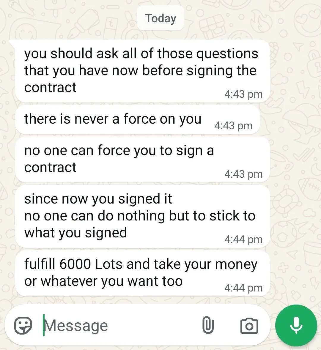 Jay Reddy references a 6000 trading lot requirement not disclosed prior to signing, claiming it is now binding and preventing account closure or withdrawal.