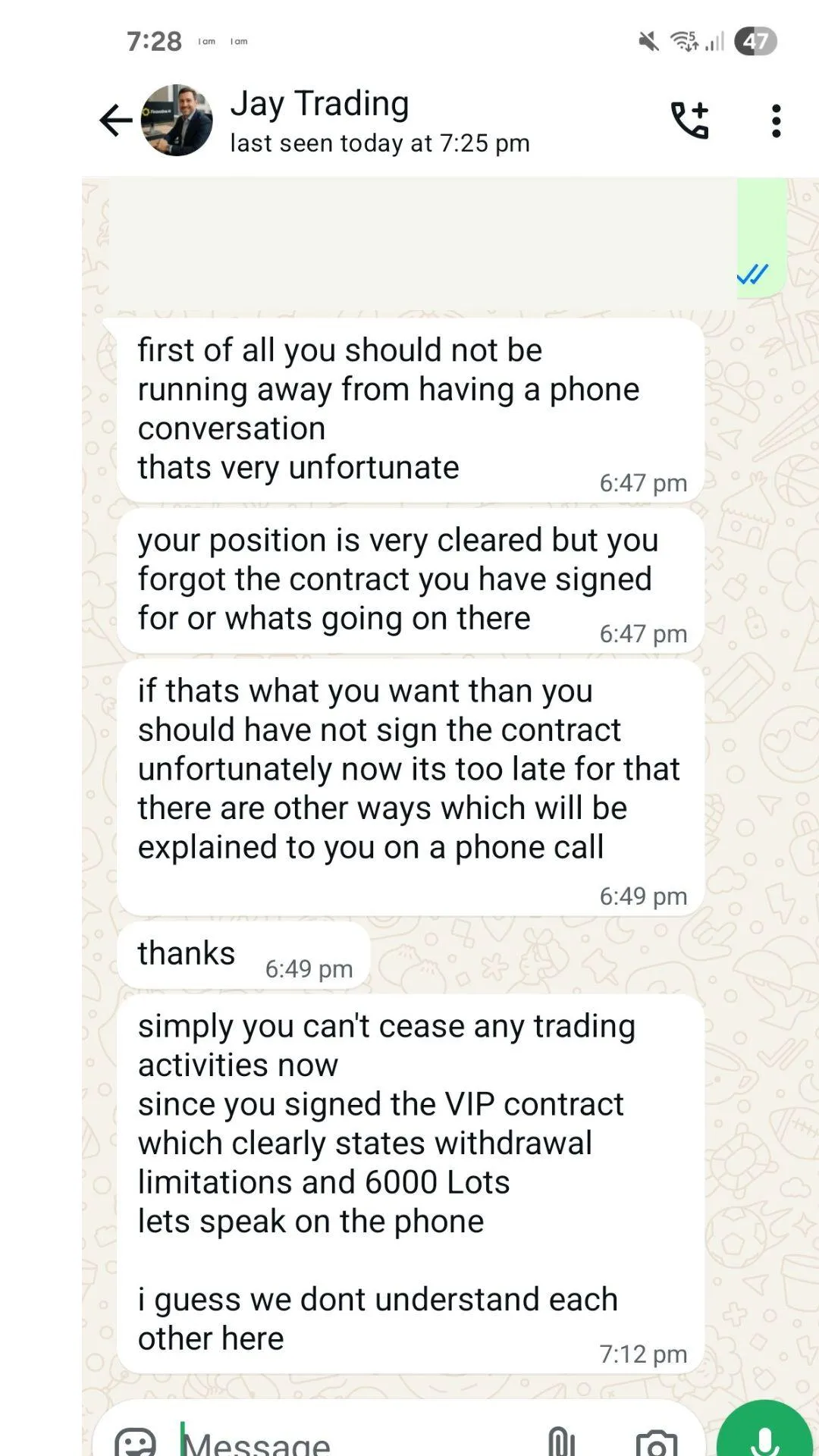 o	Jay Reddy message accusing victim of harassment after being asked for clarity