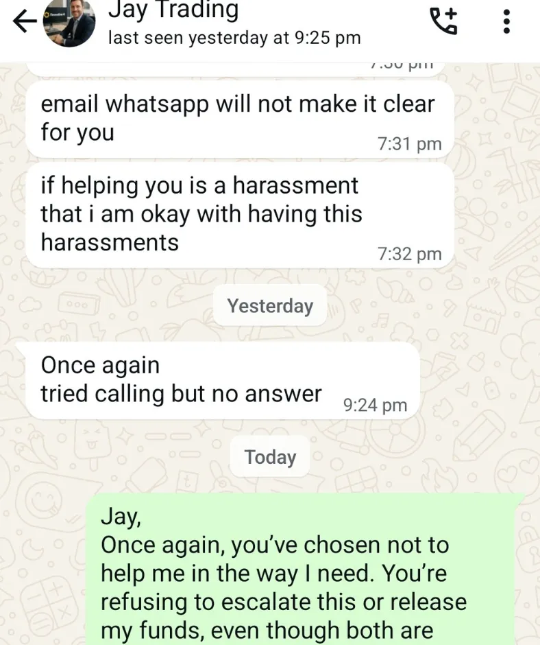 Message from Jay Reddy using guilt to frame his manipulation as caring support.