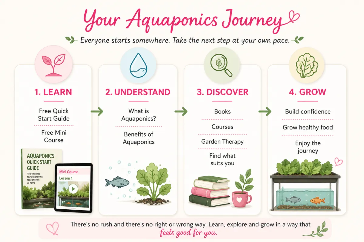 Aquaponics ecosystem diagram showing fish, beneficial bacteria and plants working together in a natural nutrient cycle