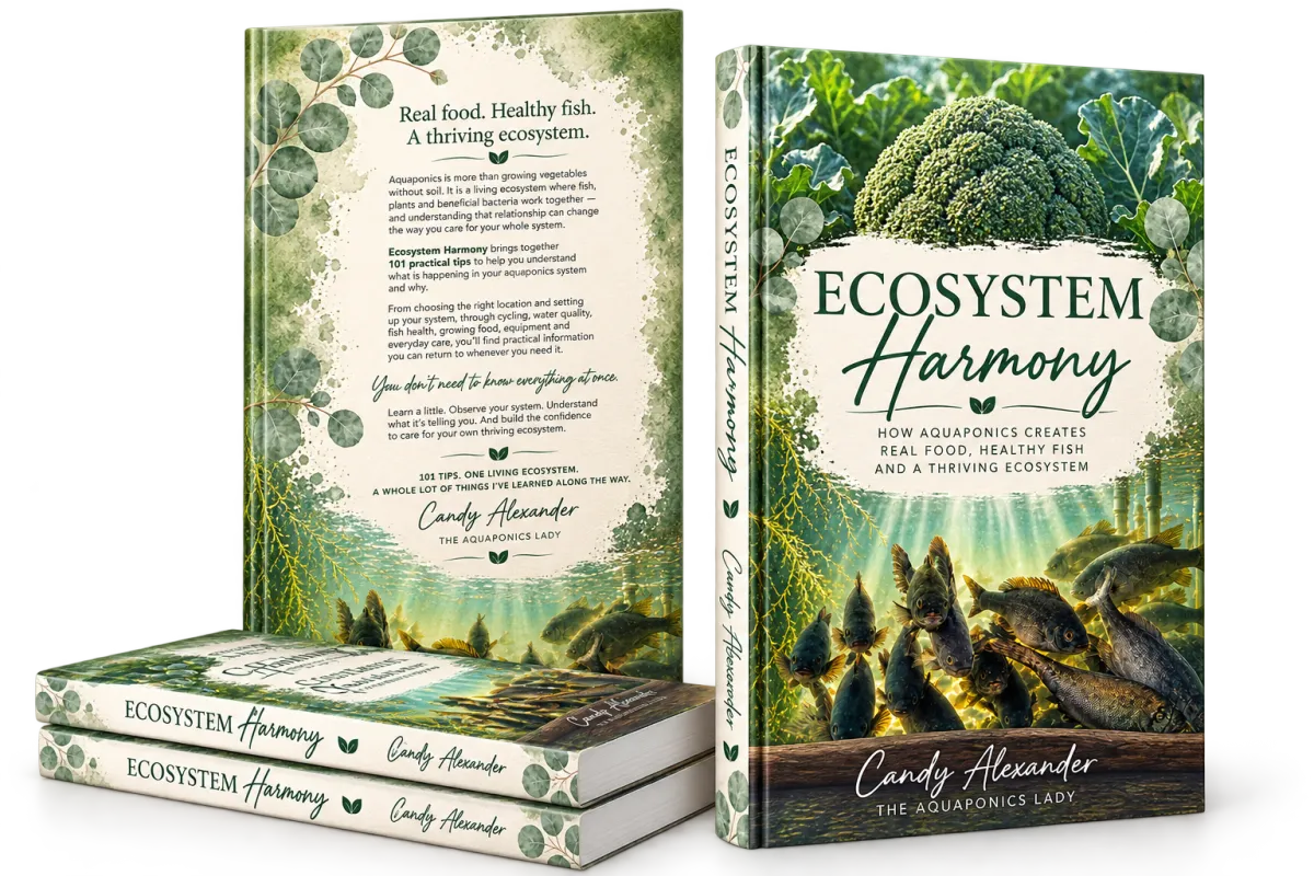 Ecosystem Harmony digital aquaponics book with 101 practical aquaponics tips by Candy Alexander