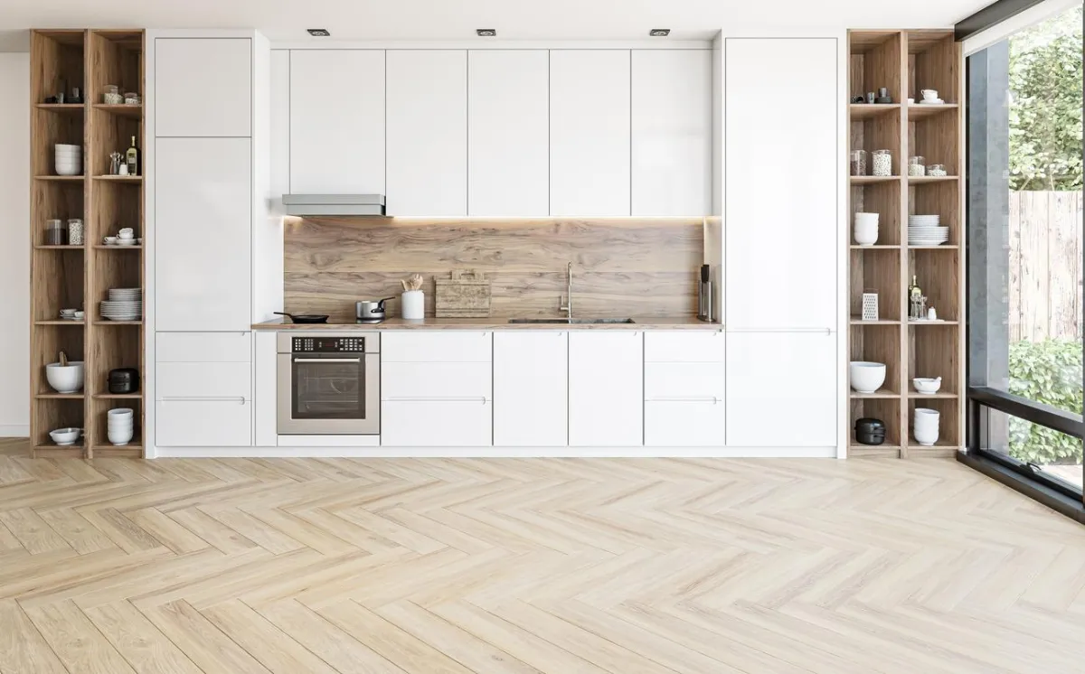 Elegant room with polished hardwood flooring adding warmth and style
