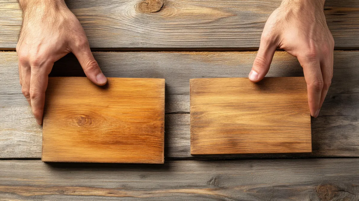 Wood-look flooring installation in a modern bedroom with warm tones and clean lines.