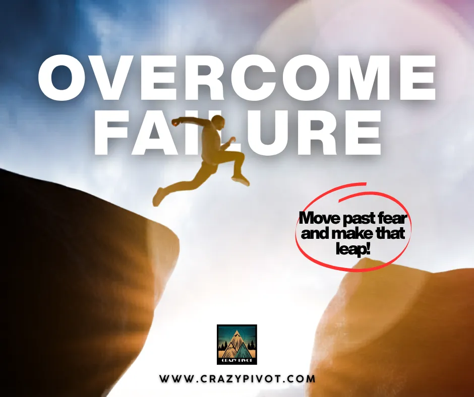 Person jumping off a cliff across a gap, symbolizing how to overcome fear of failure by naming the fear and moving forward anyway.