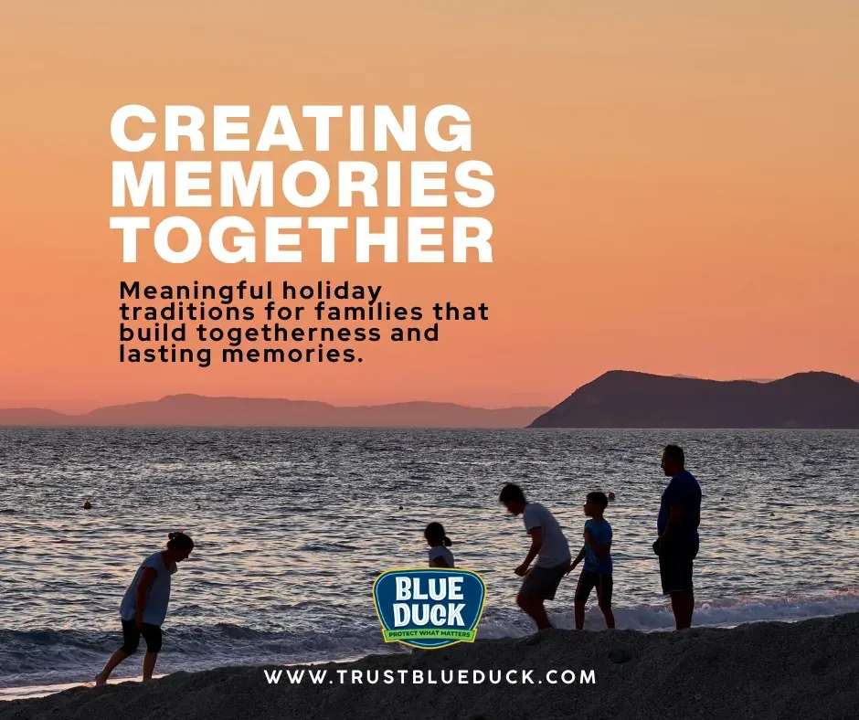 Parents with children enjoying a beautiful sunset at the beach, embodying holiday traditions for families in Indianapolis through nature and connection