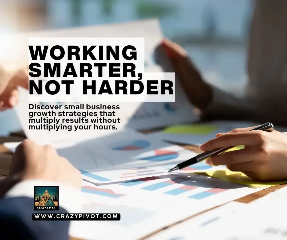 Business owner analyzing growth charts and financial data, applying small business growth strategies that multiply results without multiplying hours.