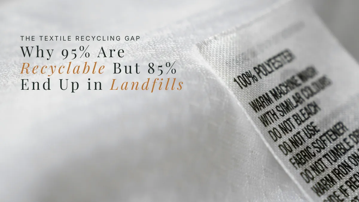 Textile recycling gap data showing 95% of textiles recyclable but 85% ending in landfills driving SB 707 compliance
