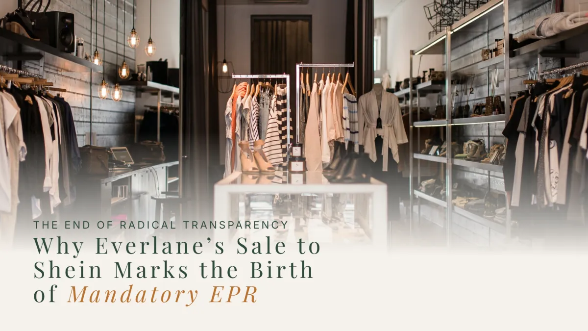 Fashion retail store interior with clothing racks, blog headline: Why Everlane's Sale to Shein Marks the Birth of Mandatory EPR — Amalé Technologies