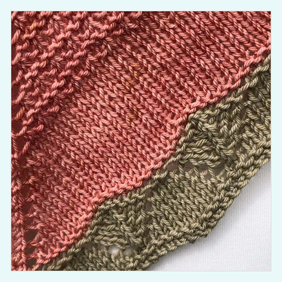 Close up of the border detail of Tranquillity Shawl a knitting pattern by Clare Crouch