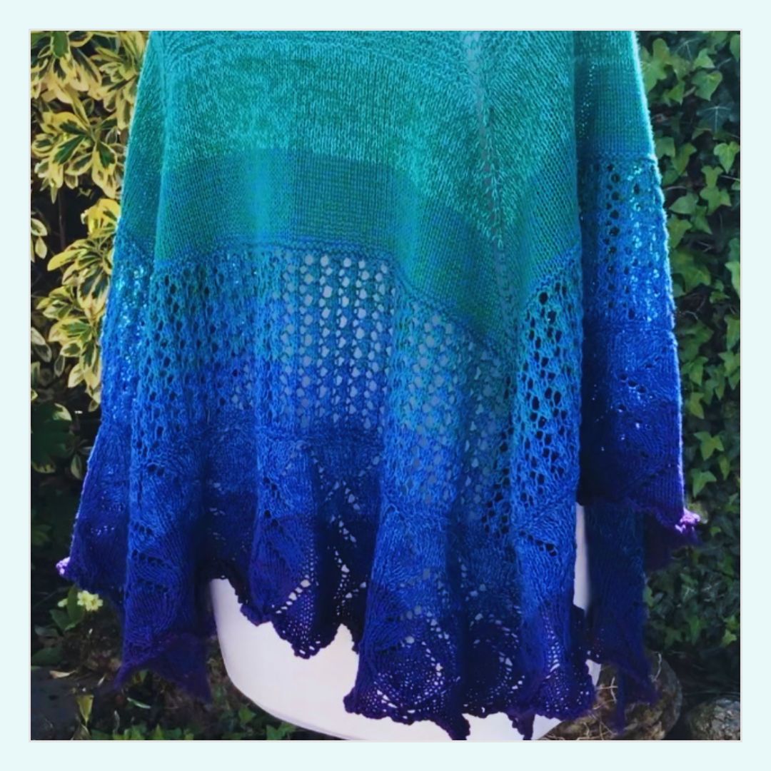 Close up of the border detail of Tranquillity Shawl a knitting pattern by Clare Crouch