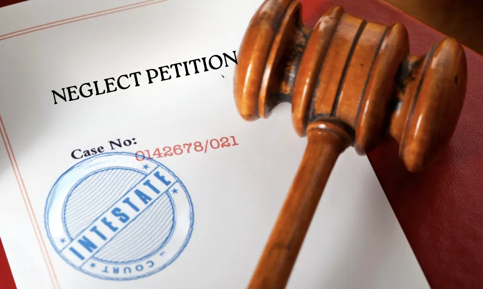 Parent consulting attorney in family law office, legal documents visible