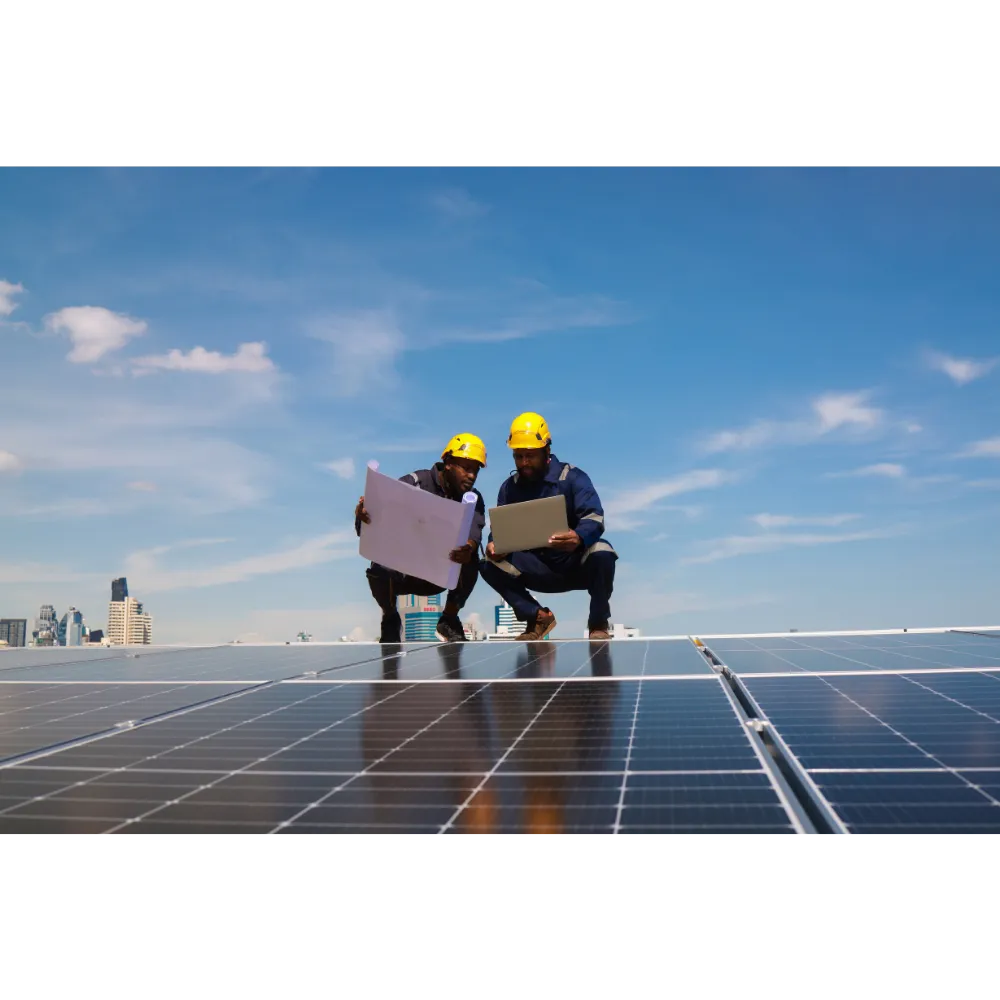 Professionals installing solar system