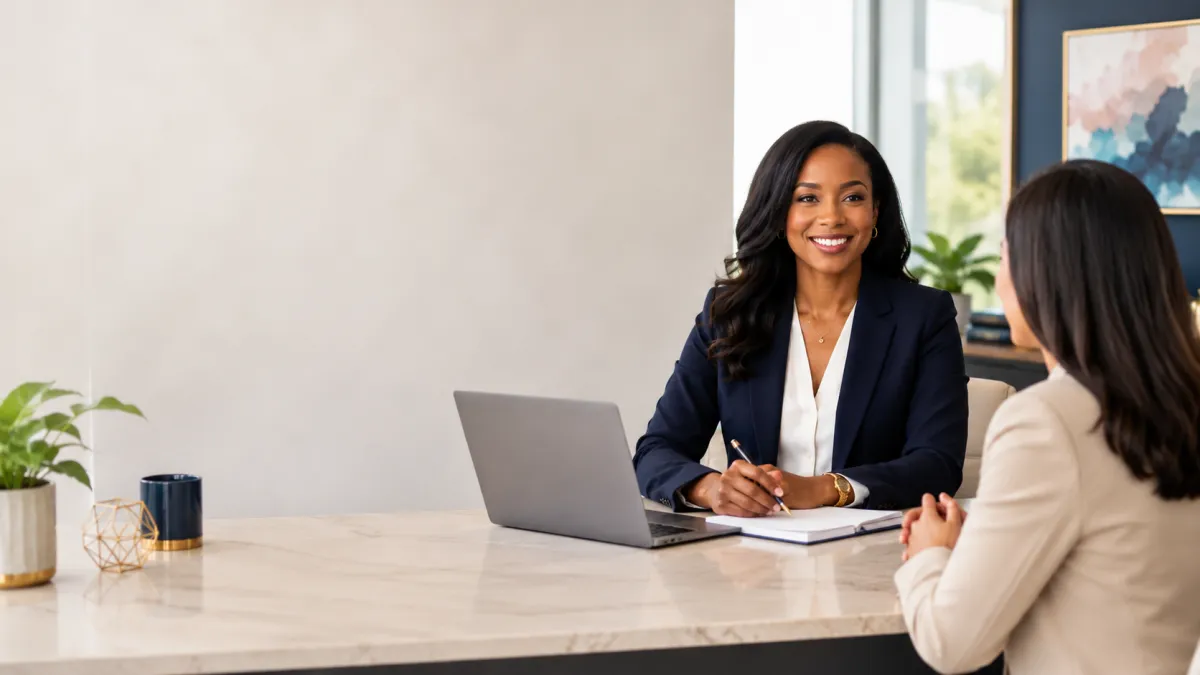 A Black professional in a high-end office environment