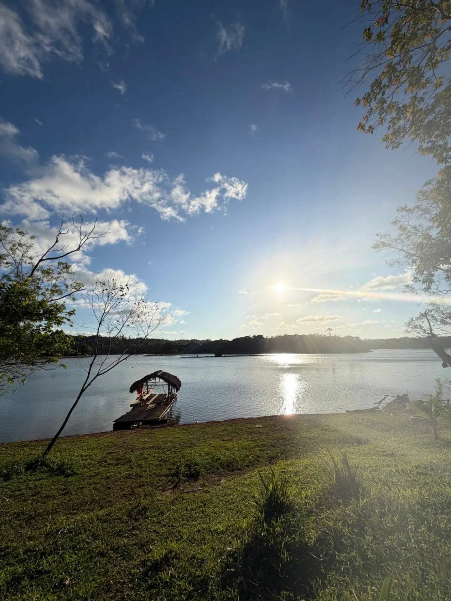 Bonfire area with guests at night