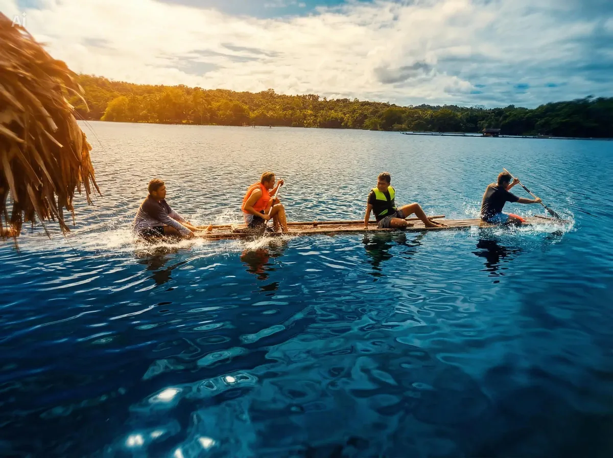 Men paddling Balsa
