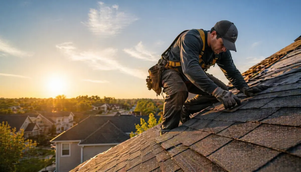 Roofing contractor working on the roof