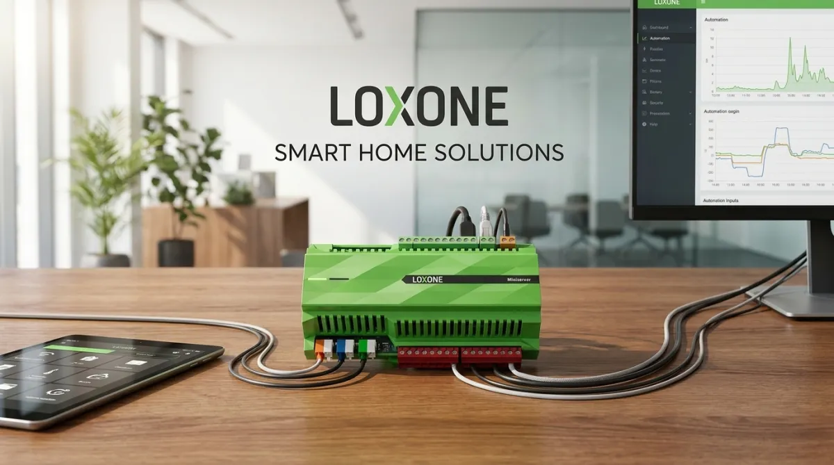 3D render di una casa intelligente con pannelli solari ed elementi floating