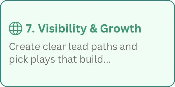 7. Visibility & Growth - Create clear lead paths and pick plays that build...