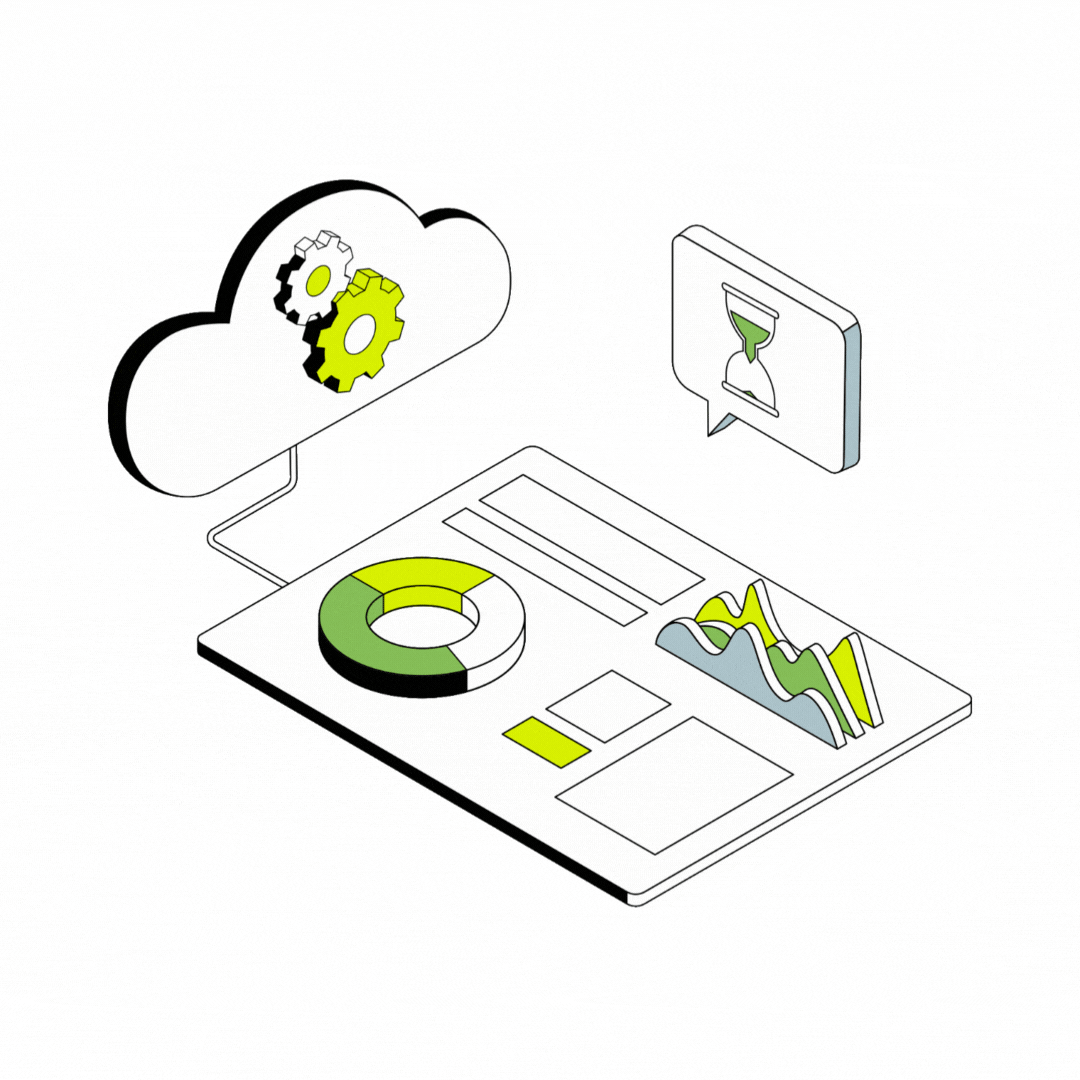 Illustration of a server with cooling fans, connected to a tablet displaying an upload icon, representing data optimization and digital solutions for SEO improvement.
