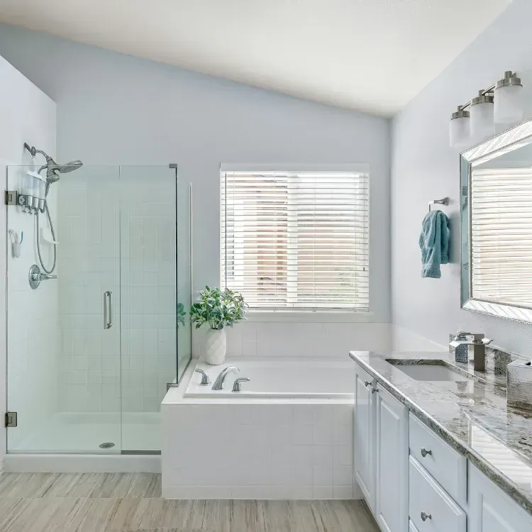 Bathroom shower, countertops, and tiles renovation.