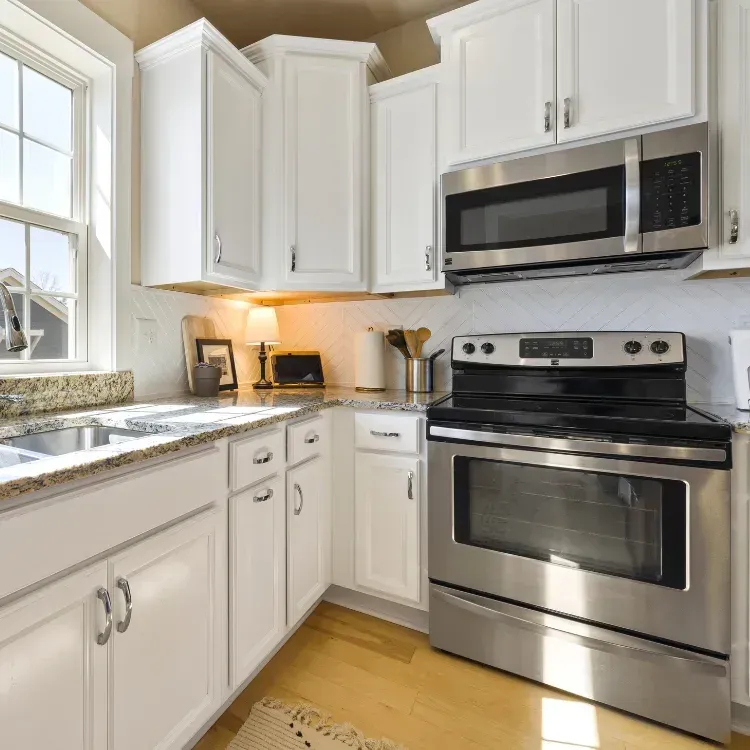Newly installed kitchen cabinets