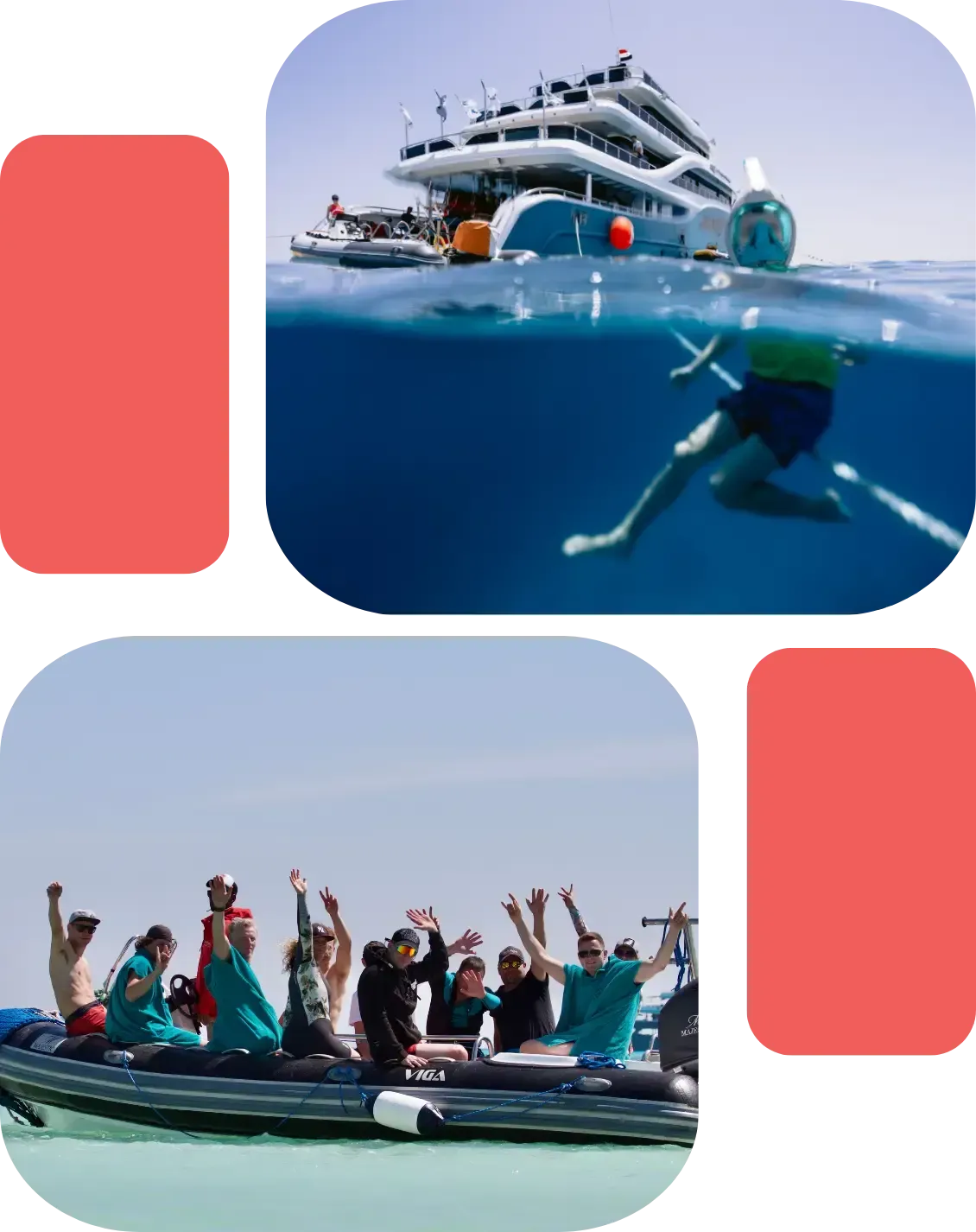 Yacht, Snorkeling, group of kitesurfers sitting in a speedoat