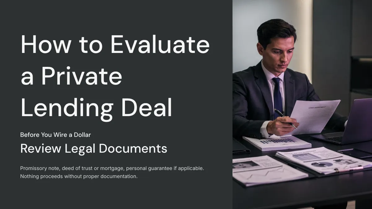Professional reviewing loan agreement documents with a systematic five-step underwriting checklist before wiring capital