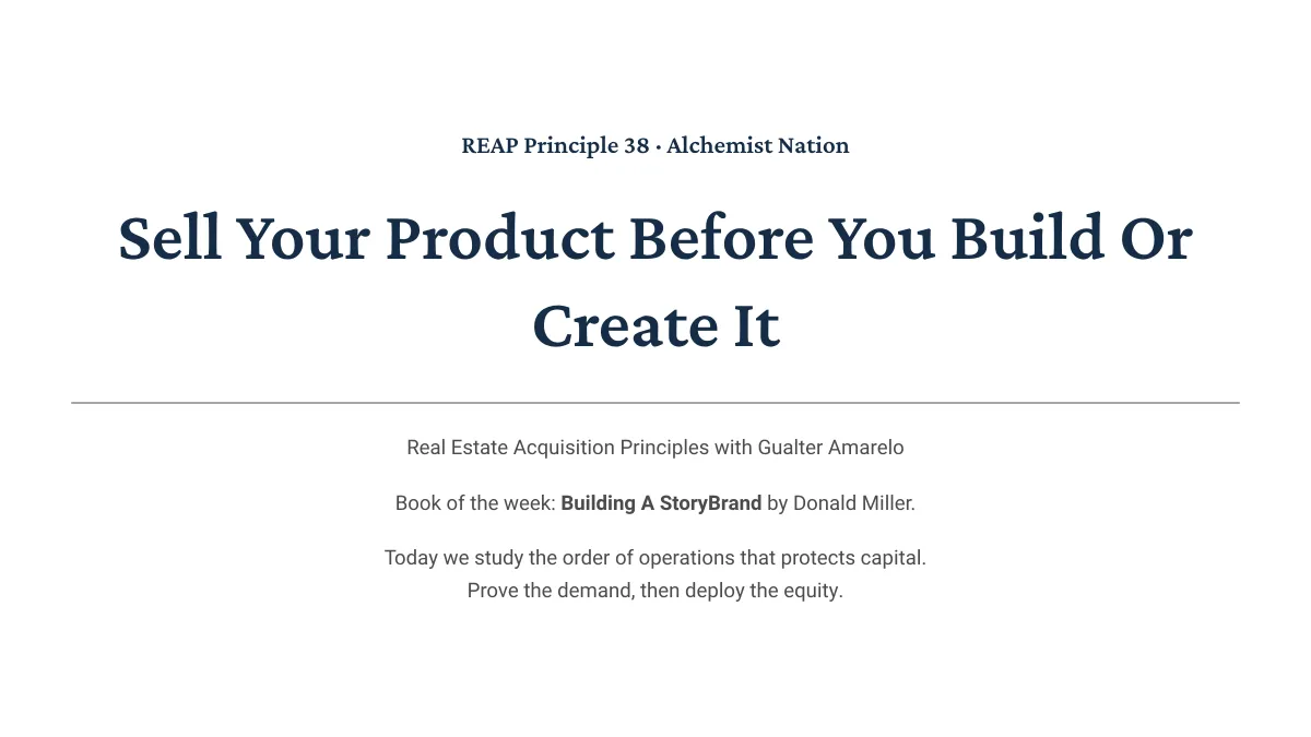 REAP Principle 38 · Alchemist Nation  Sell Your Product Before You Build Or Create It