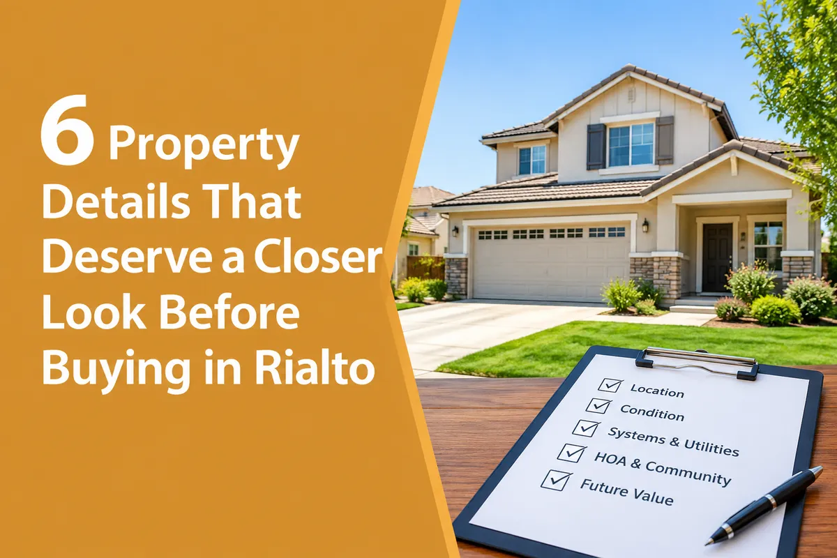 Rialto CA home exterior representing six property details to check before buying a house