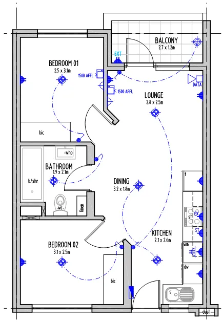 Ferndale Randburg 2 bed floorplan studio apartment