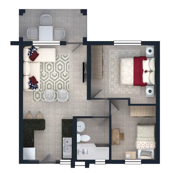 Midrand floorplan 2 bed and 1 bath
