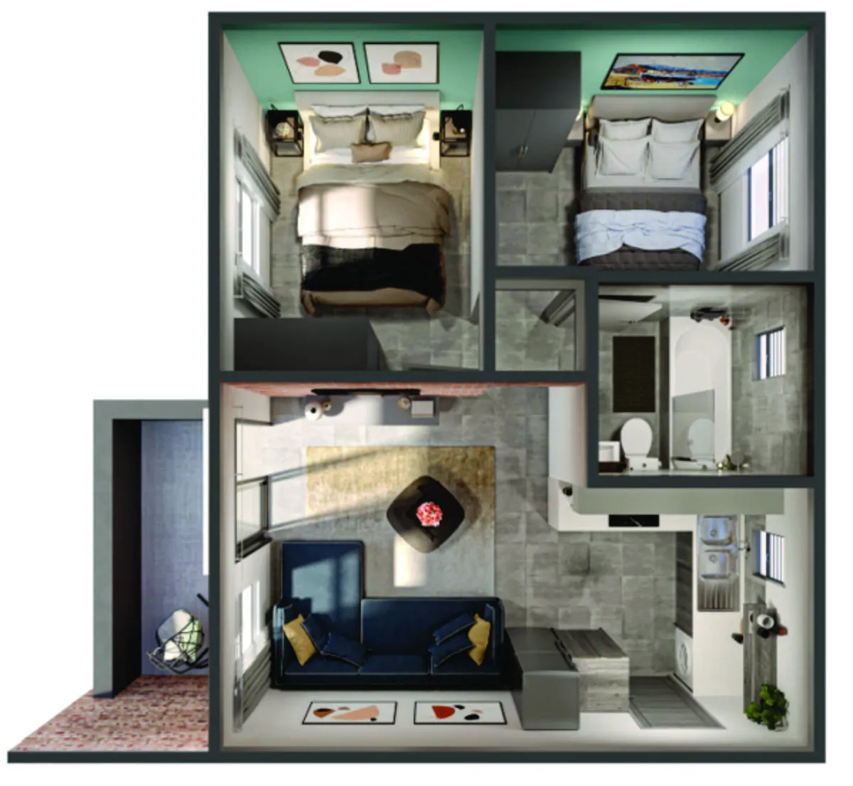 Midrand floorplan 2 bed and 1 bath