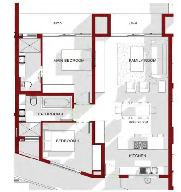 Midrand floorplan 2 bed and 1 bath