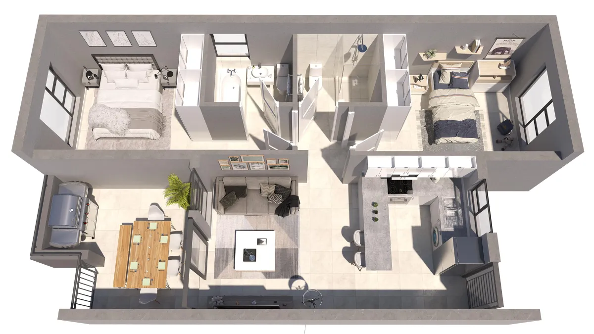 Midrand floorplan 2 bed and 1 bath