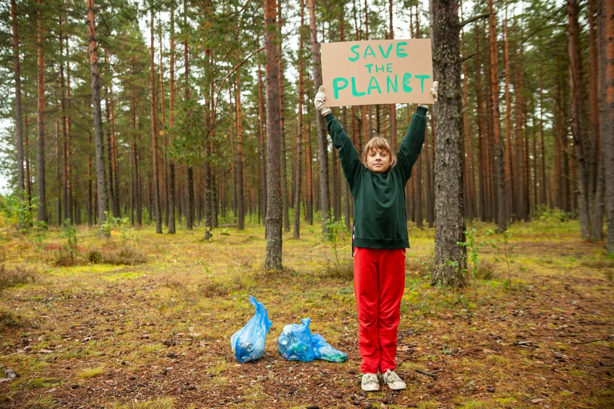 earthcare in central oregon kid holding sign to save the earth