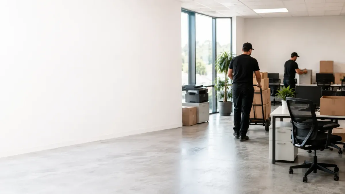 Petaluma Ninja Movers team relocating office furniture and boxes during a commercial moving service in Petaluma, CA.