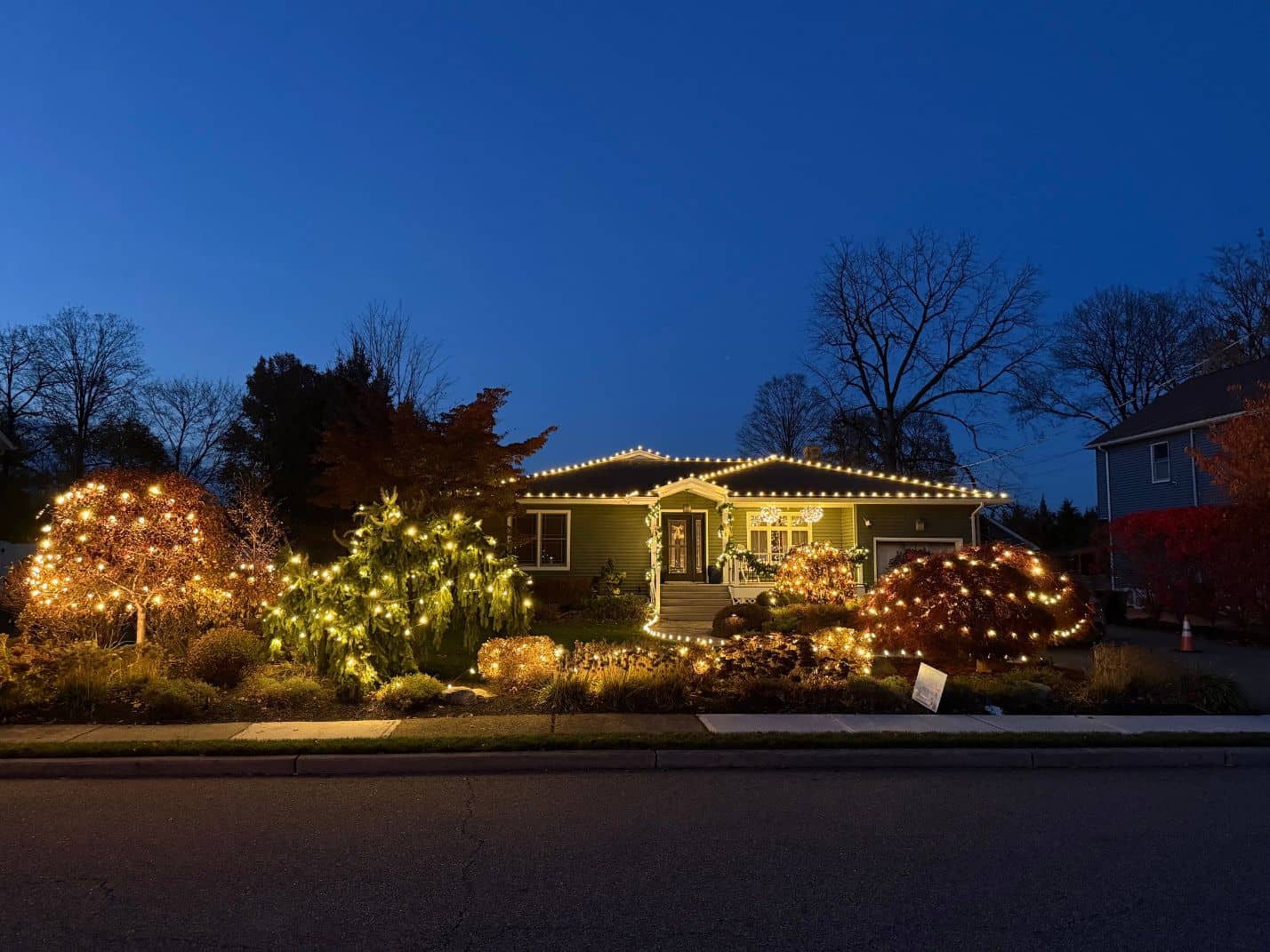 Beautifully decorated house with Christmas lights in New Jersey