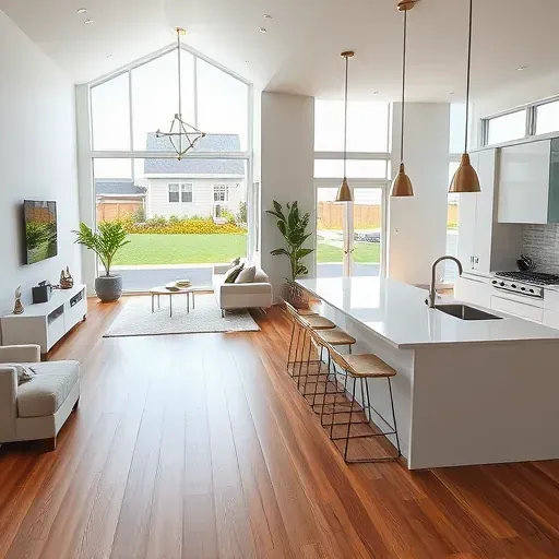 Modern renovated home in Landenberg PA with polished hardwood floors, large energy-efficient windows, minimalist furniture, and a sleek kitchen with quartz countertops