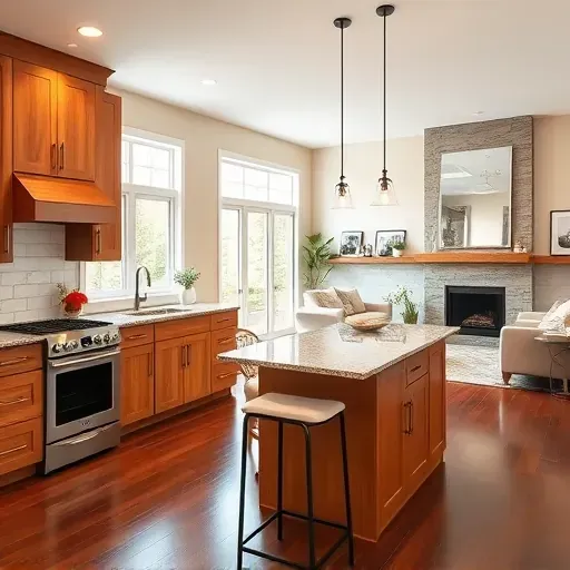 Renovated kitchen in West Grove PA, featuring modern cabinetry, granite countertops, natural light, and dark hardwood floors.