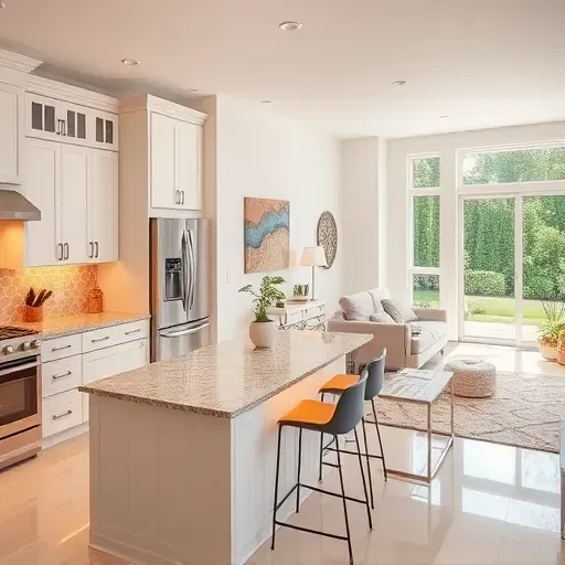 Home remodeling in Lincoln University PA featuring a modern kitchen with sleek white cabinetry and granite countertops.